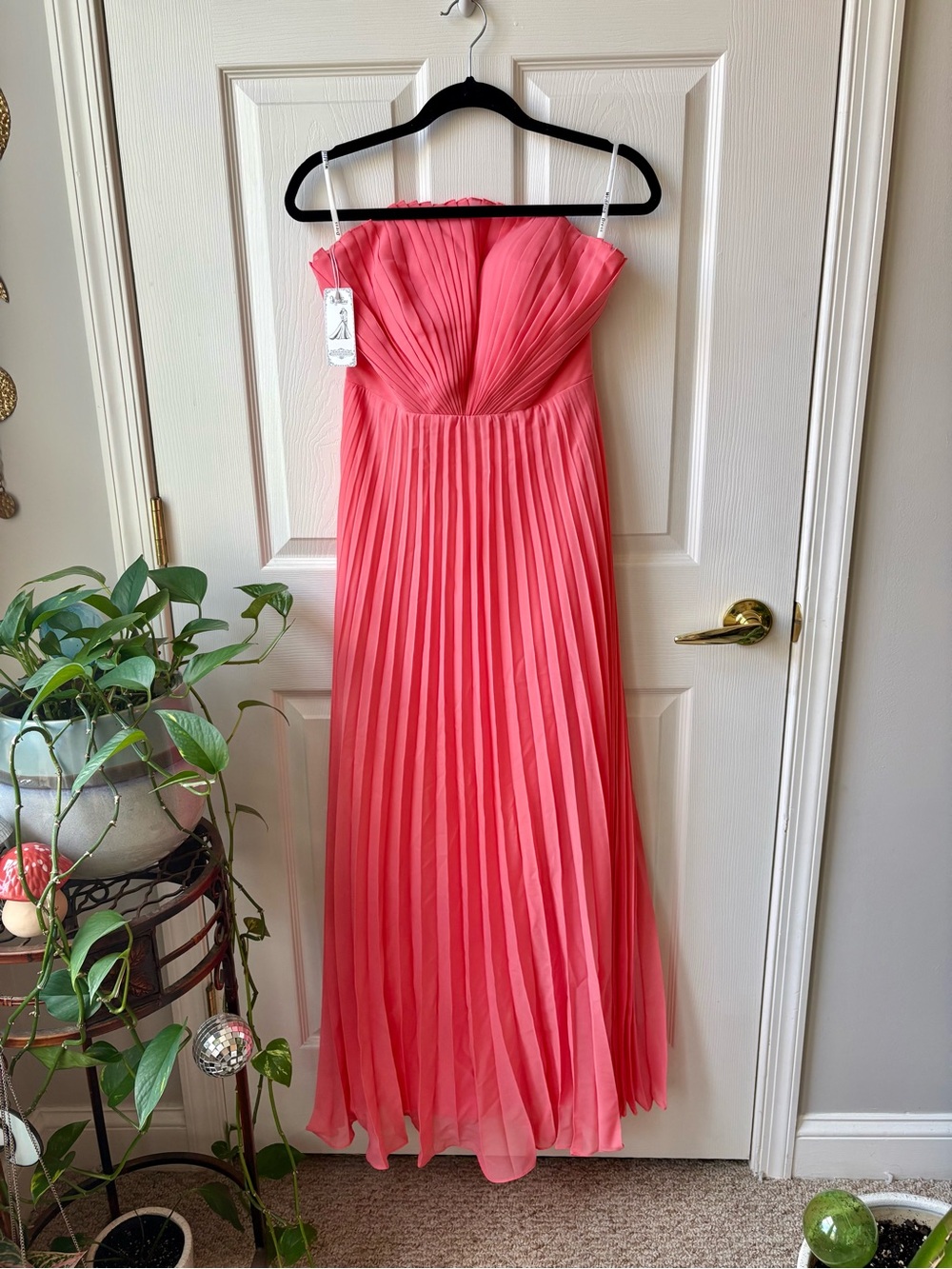 Strapless Pleated Coral Maxi Dress